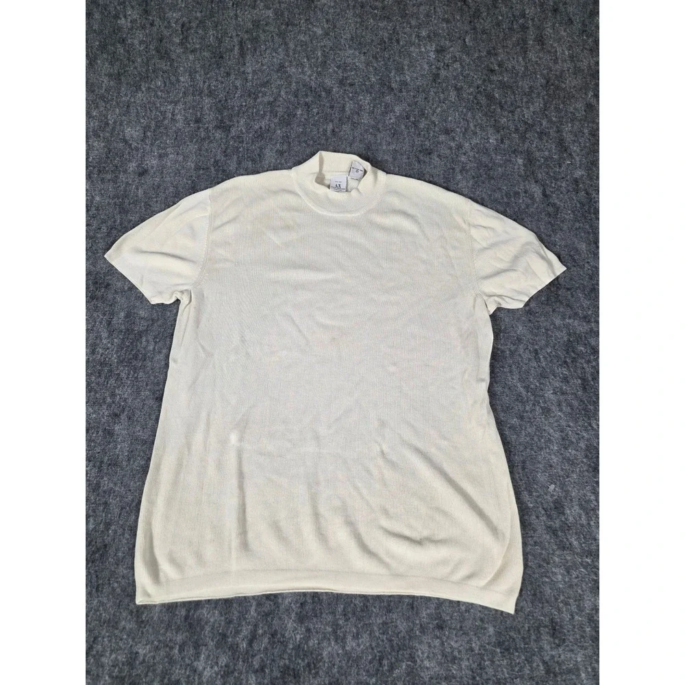 Vintage Armani Exchange Mock Neck Shirt Mens XL Made in Hong Kong Knit Cream 90s